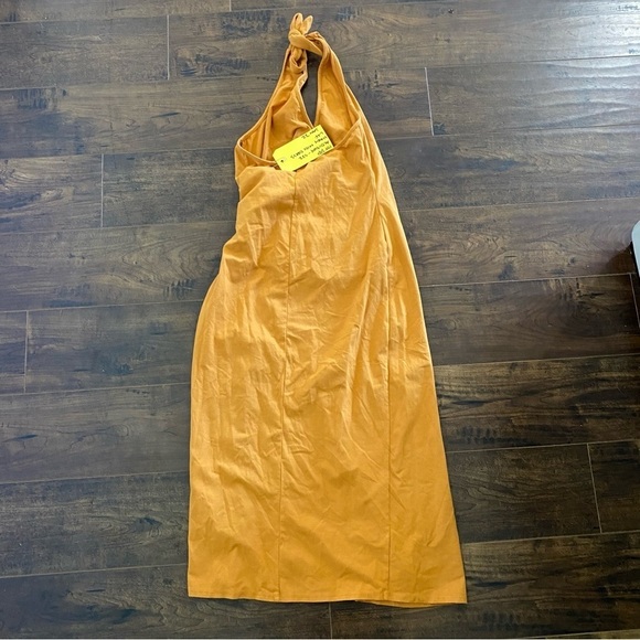 Lovers + Friends Midi Tie Halter Dress Burnt Orange Gold Mary Stretch High Slit - Picture 5 of 6